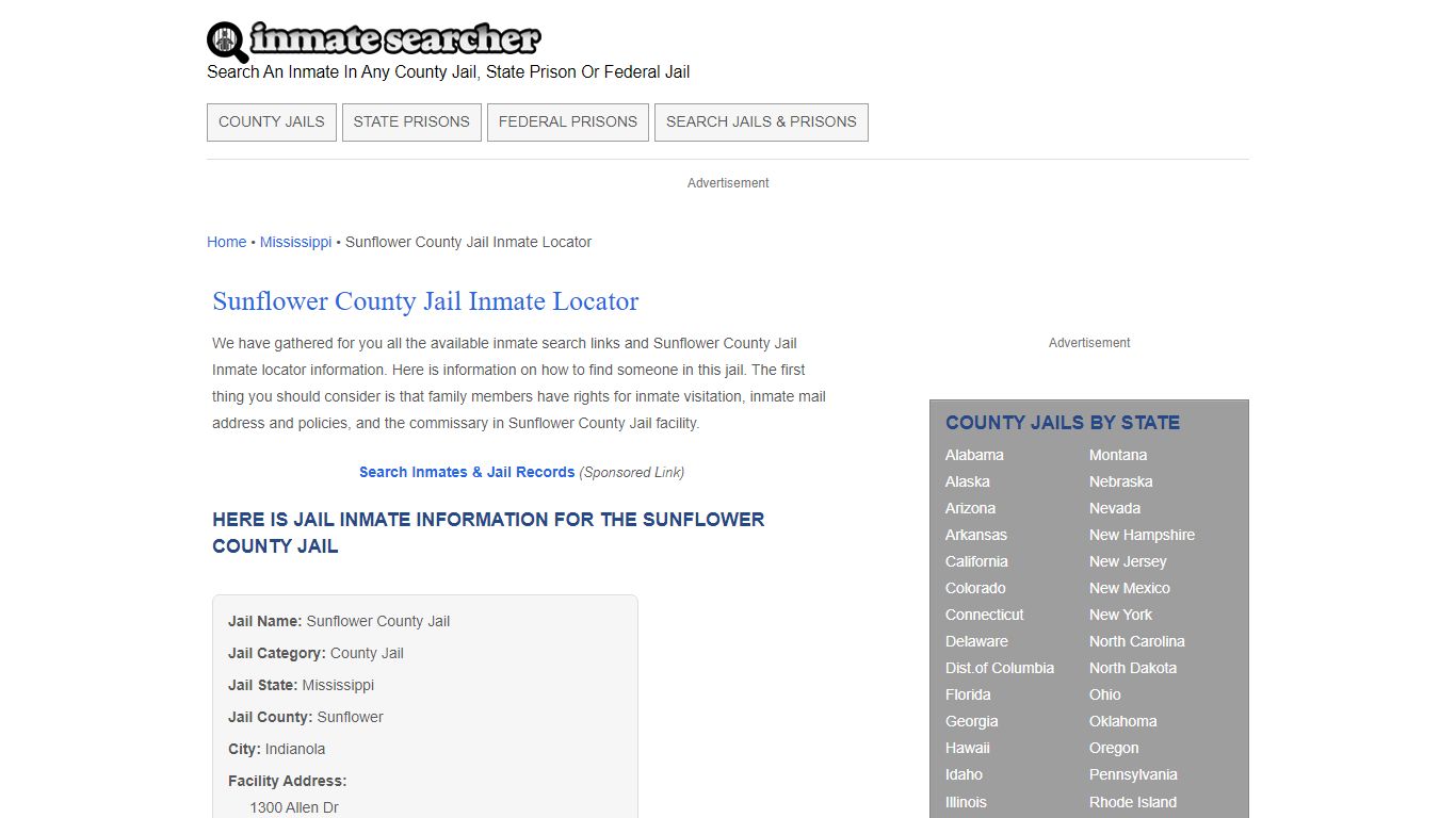 Sunflower County Jail Inmate Locator - Inmate Searcher